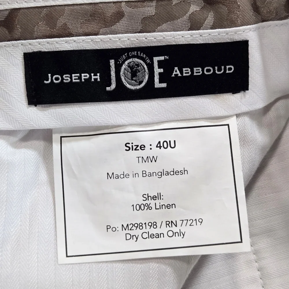 Joseph Abboud JOE Dress Pants Mens 40U Beige 100% Linen Slim Fit Separates NWT